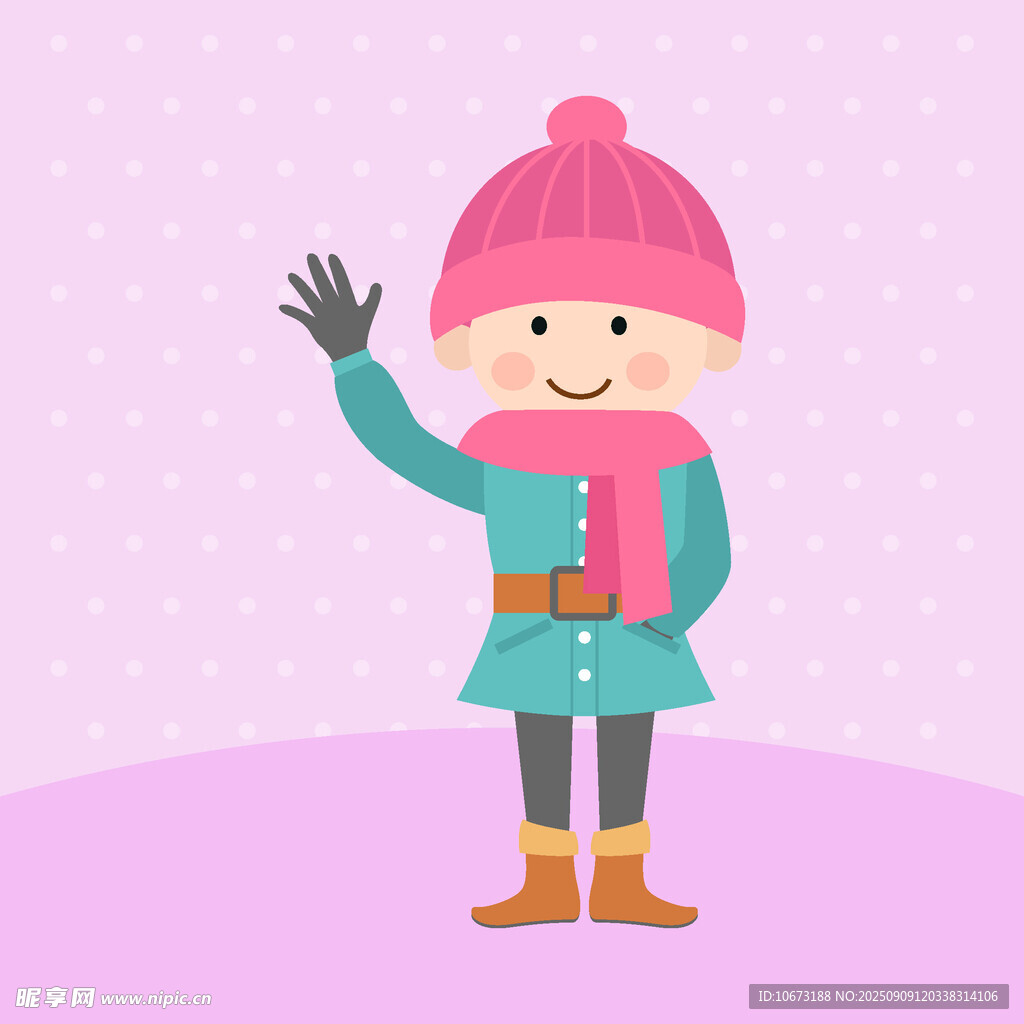 揮手的冬日可愛小女孩