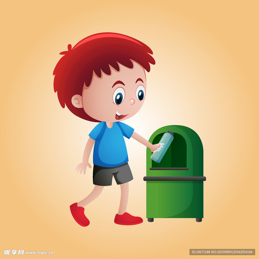 小男孩扔垃圾