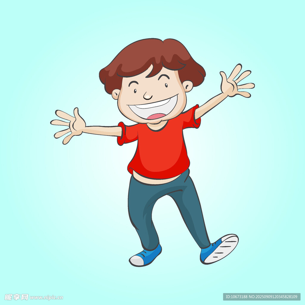 歡快男孩張開雙臂