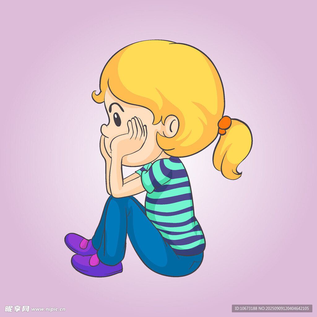 坐著的扎馬尾小女孩