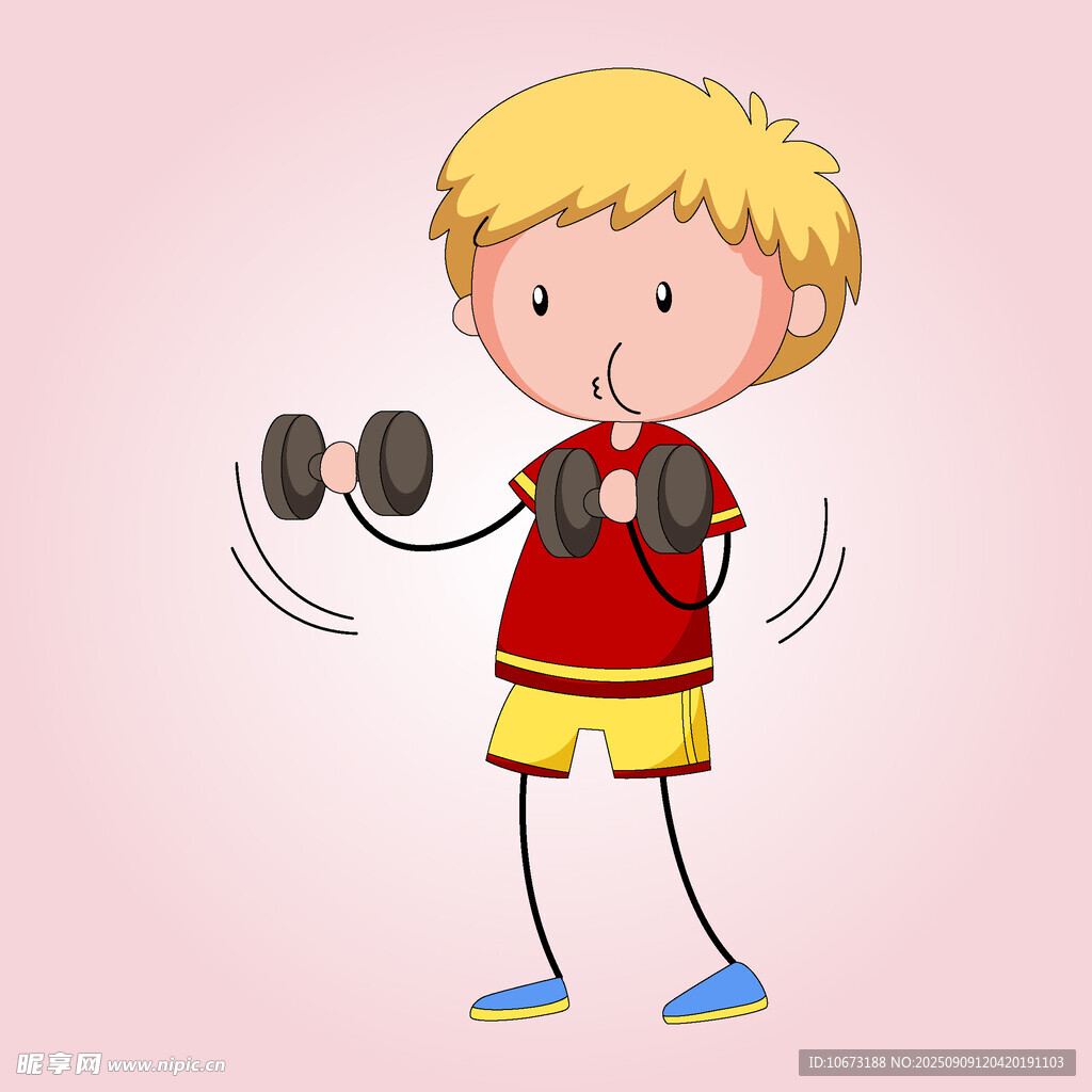 小男孩舉啞鈴健身