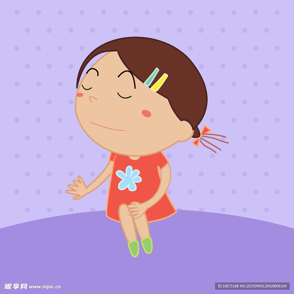 閉眼微笑的紅衣小女孩