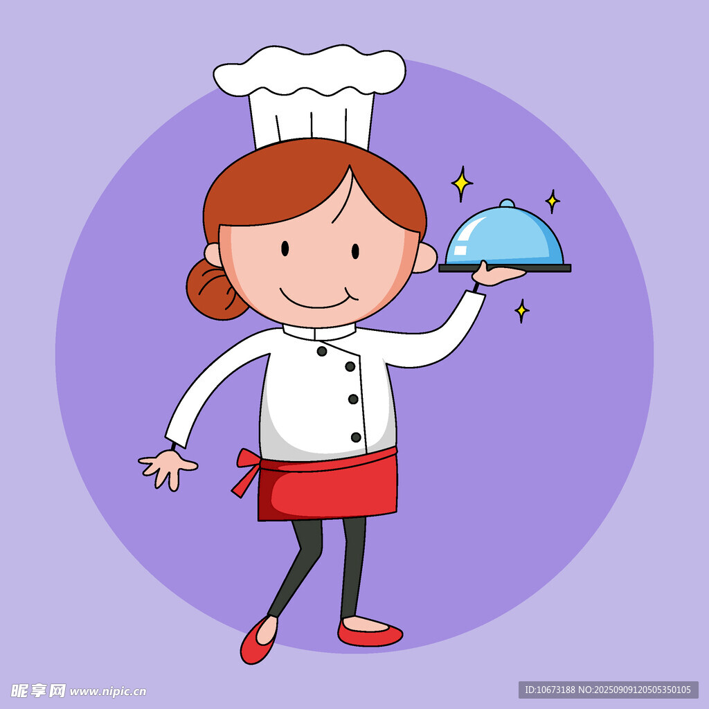 可愛女廚師端著餐蓋