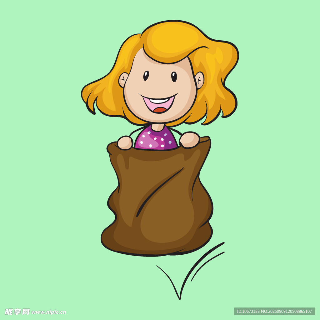 女孩鉆進袋子里玩耍