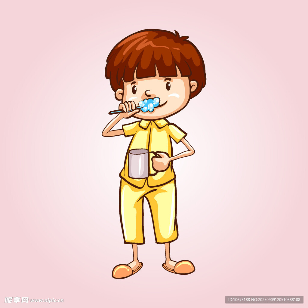 小男孩晨起刷牙卡通圖