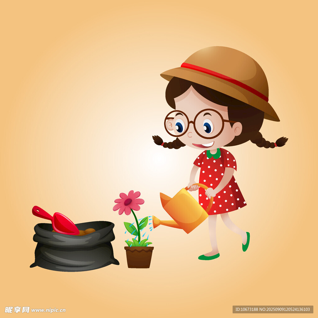 小女孩開(kāi)心澆花瞬間