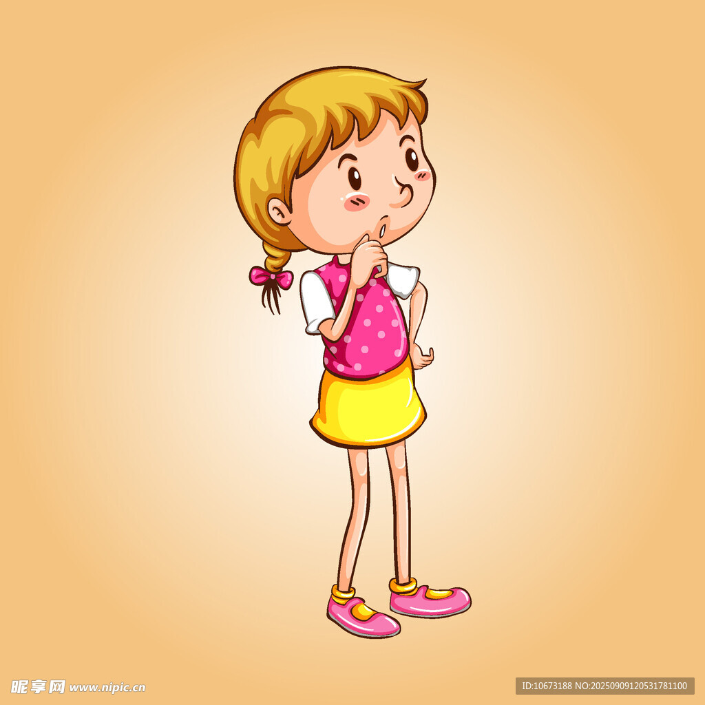 扎辮女孩俏皮思考瞬間