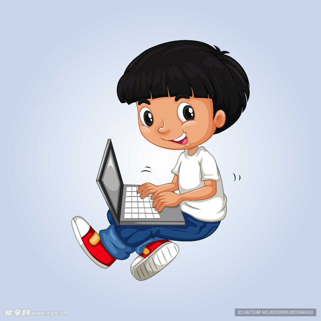 男孩開心使用筆記本電腦