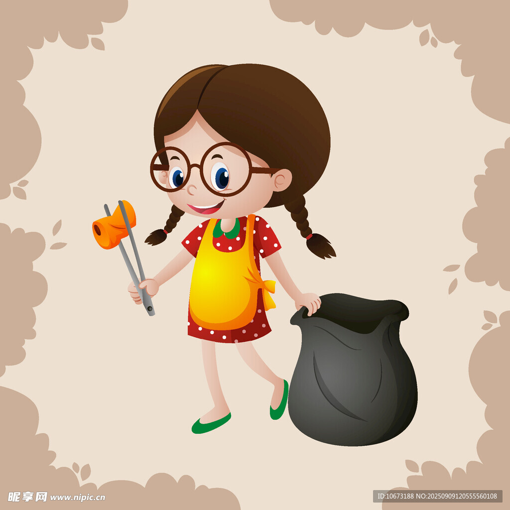 女孩手持工具與魔法黑鍋