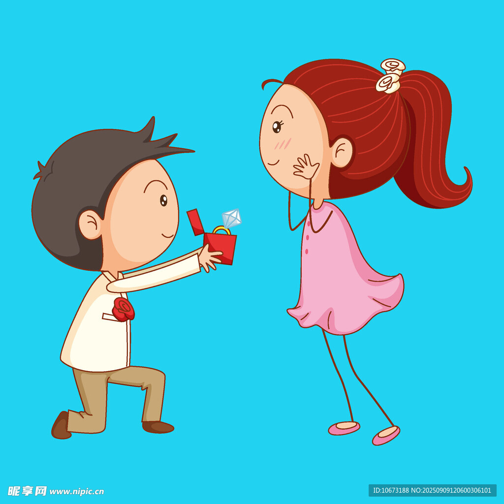 男孩跪地向女孩浪漫求婚