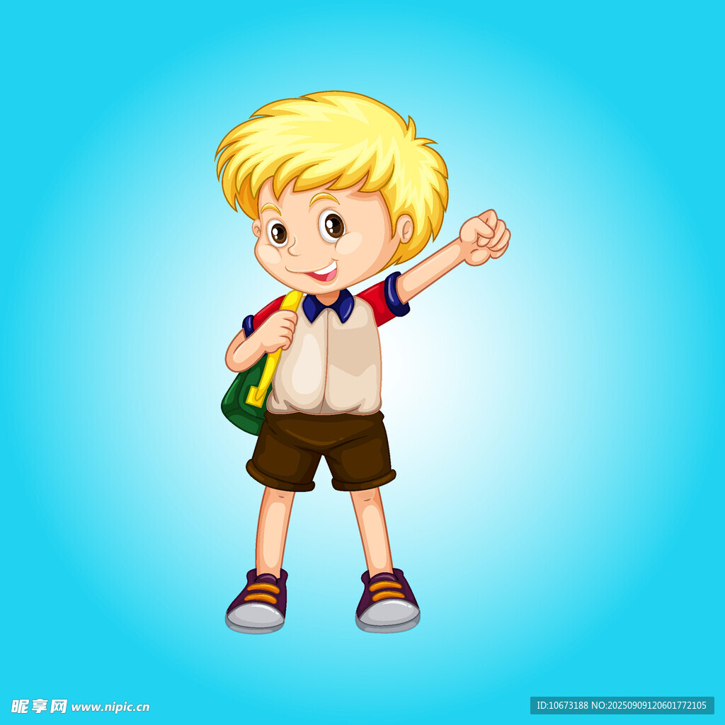 背著書包的快樂小男孩