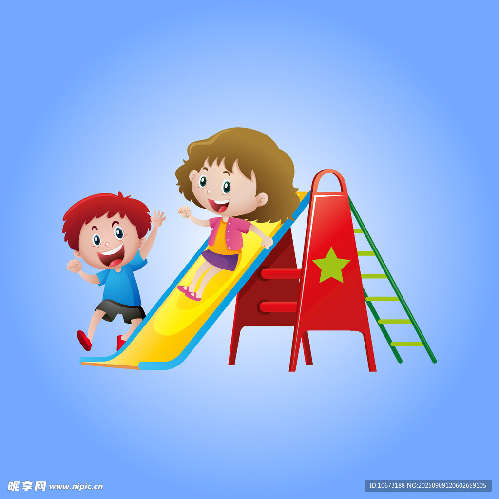 兒童在滑梯上玩耍的歡樂場景
