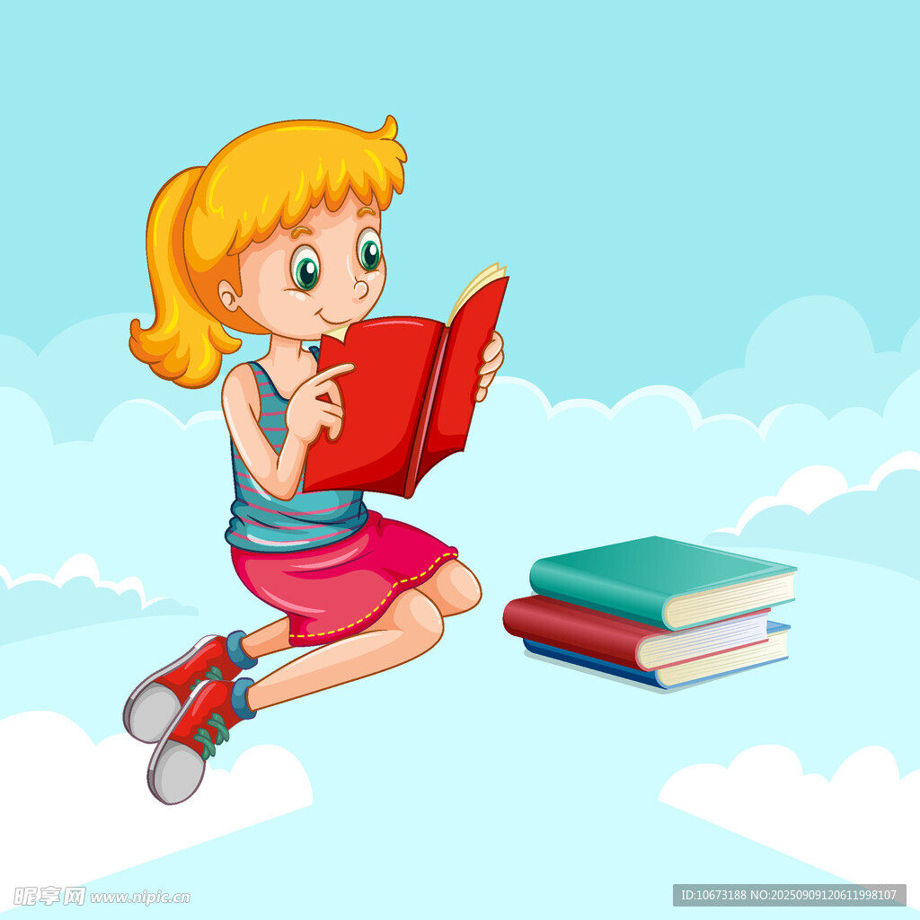 女孩云端愜意閱讀書籍