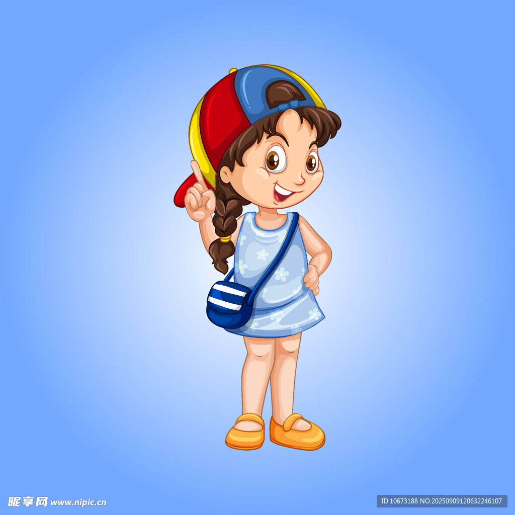 戴帽背袋的可愛小女孩