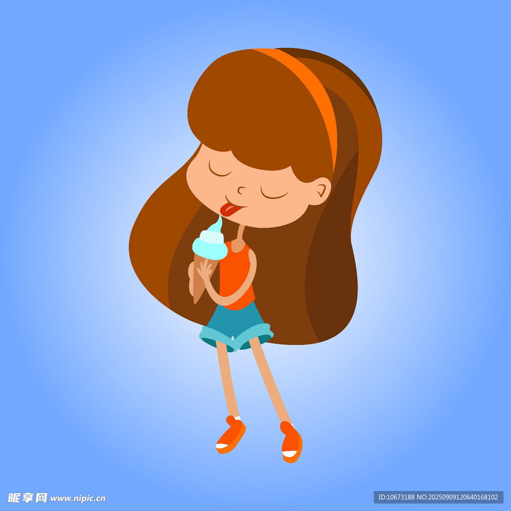 女孩開心吃冰淇淋