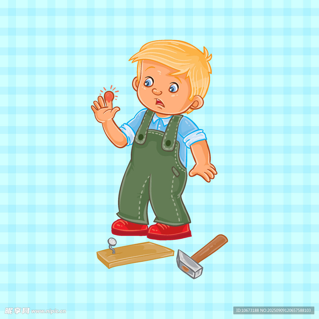 小男孩玩滑板工具散落