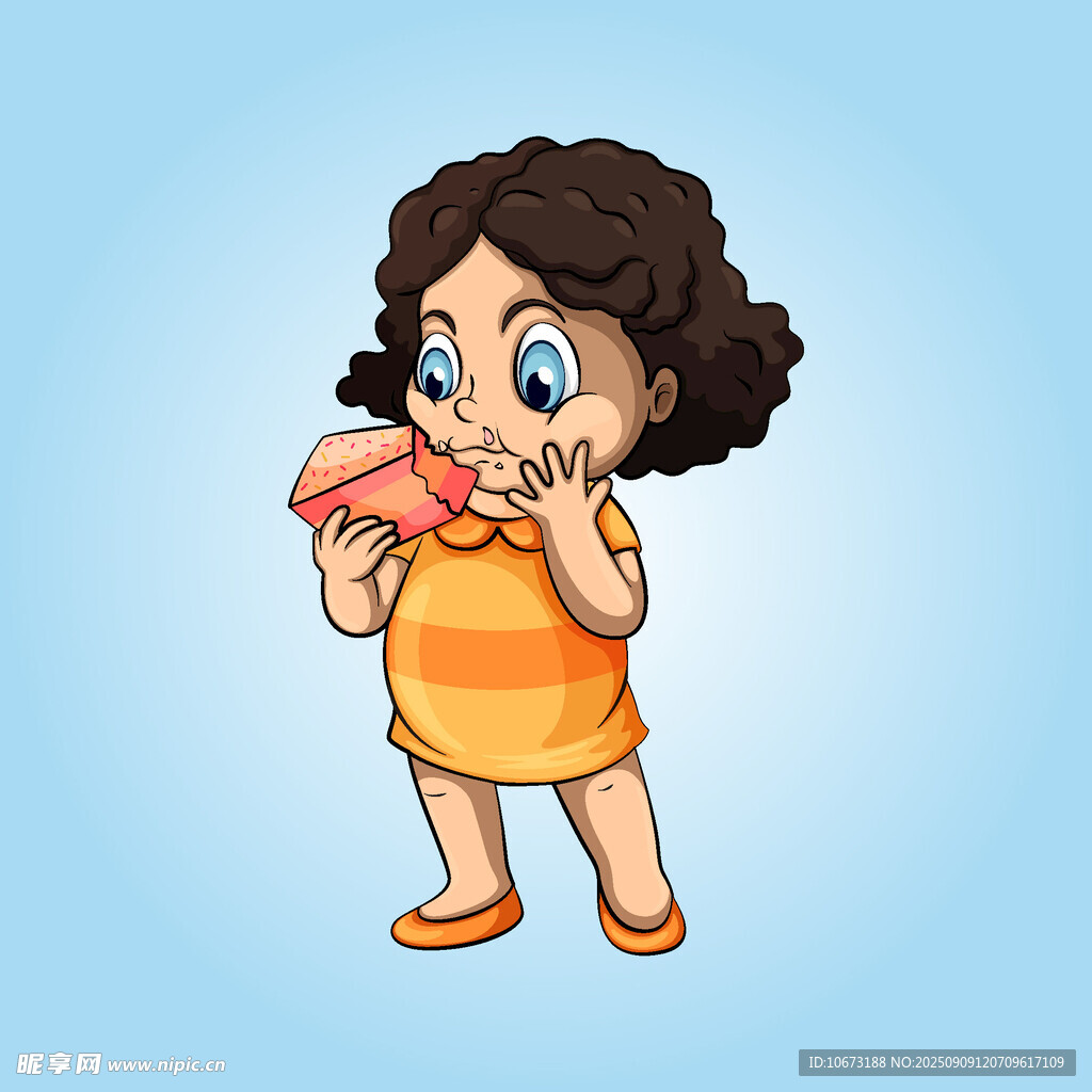 卷發(fā)女孩開心吃冰淇淋