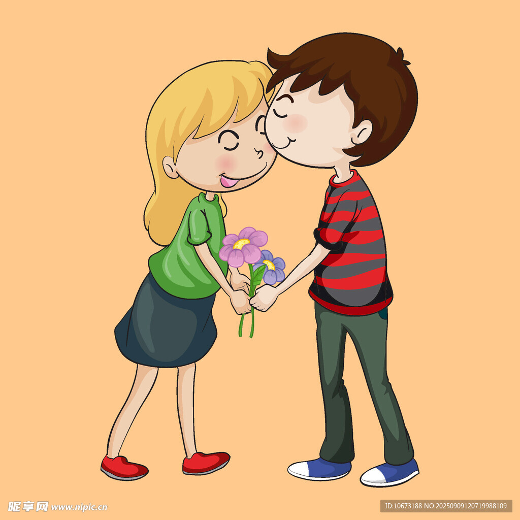 情侶甜蜜親吻送花瞬間