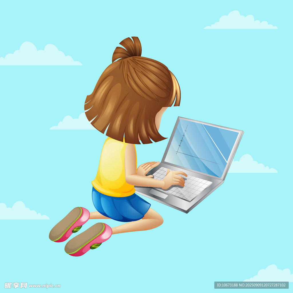 女孩云端使用筆記本電腦