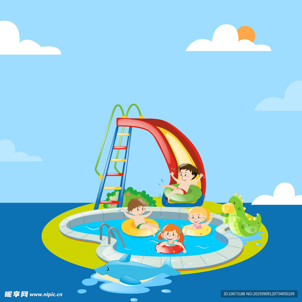 兒童水上樂園歡樂場景