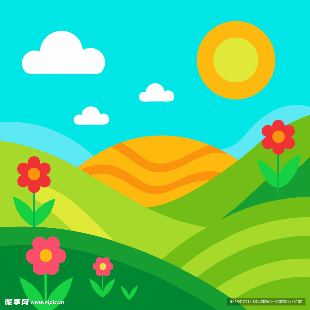 藍天草地插畫