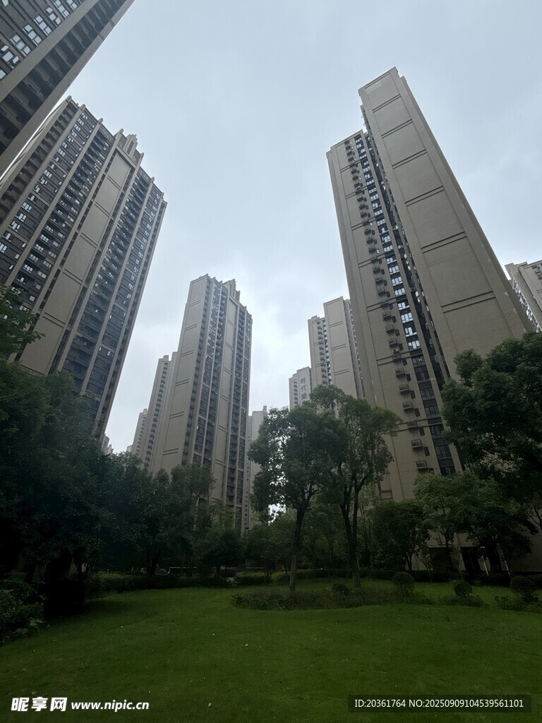 城市綠地旁的高樓景觀