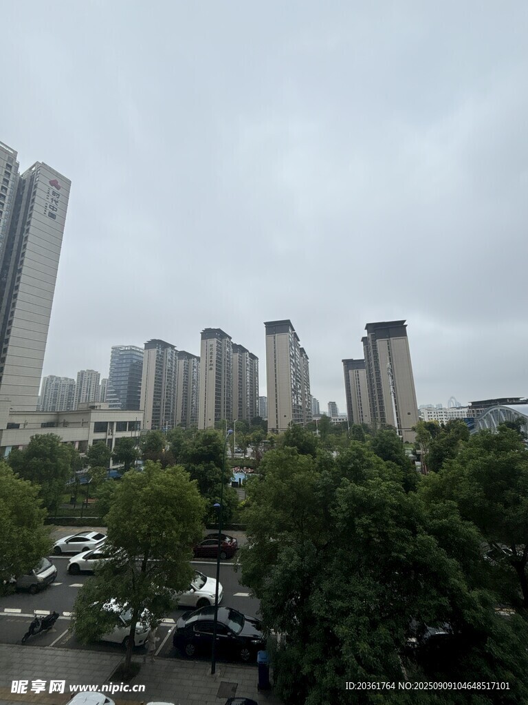 城市高樓與綠樹景觀