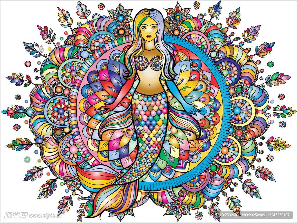 彩色曼陀羅風(fēng)格女性插畫