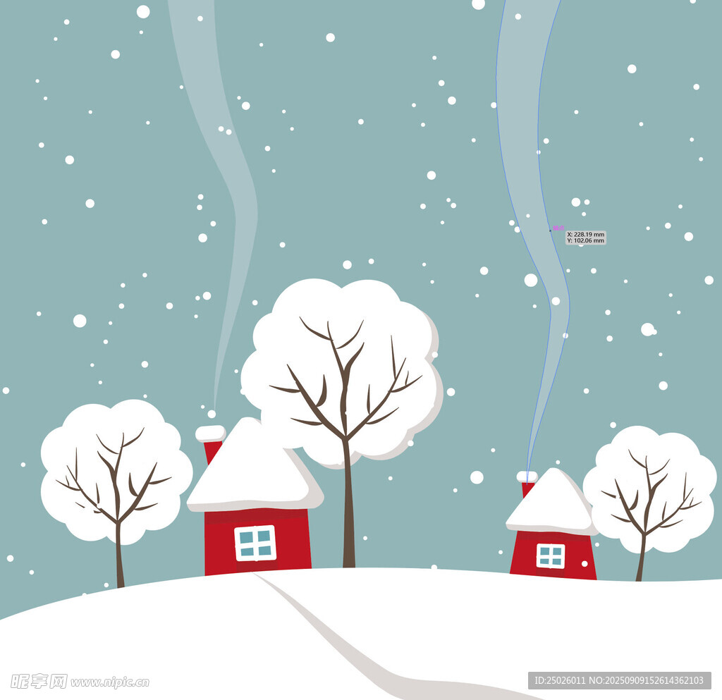 冬日雪景中的紅頂小屋