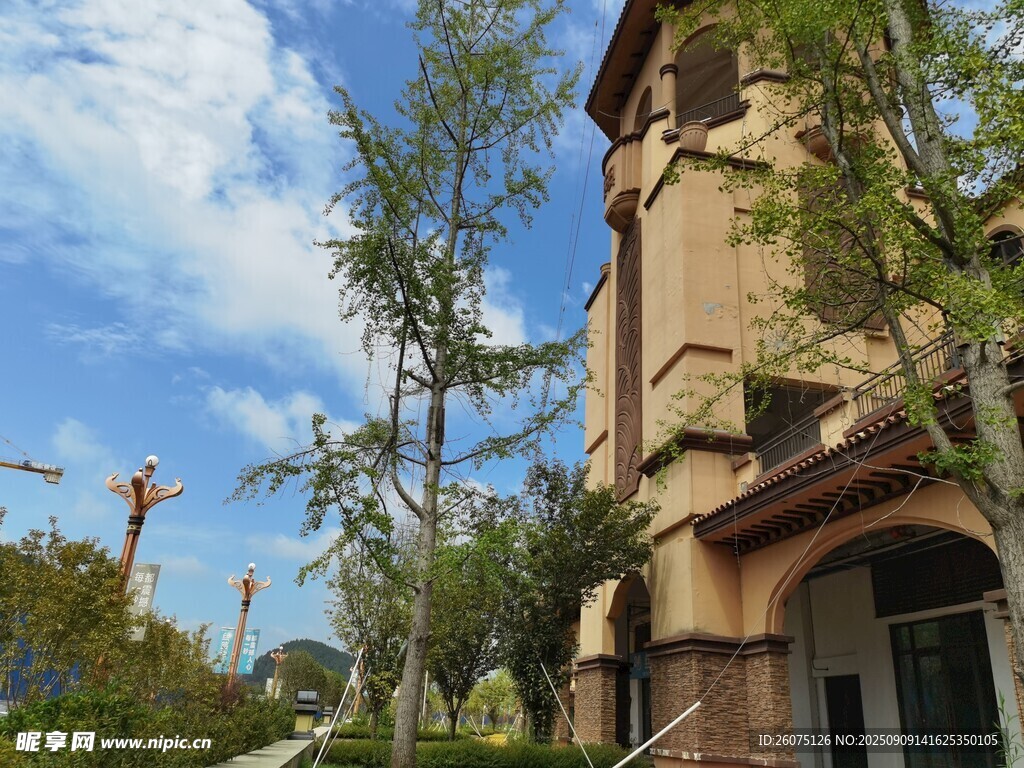 歐式建筑旁的綠植景觀(guān)
