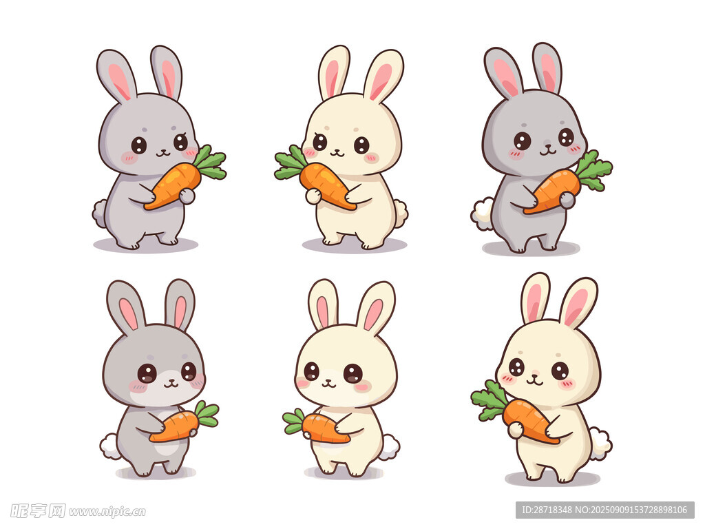 卡通兔子與胡蘿卜插畫