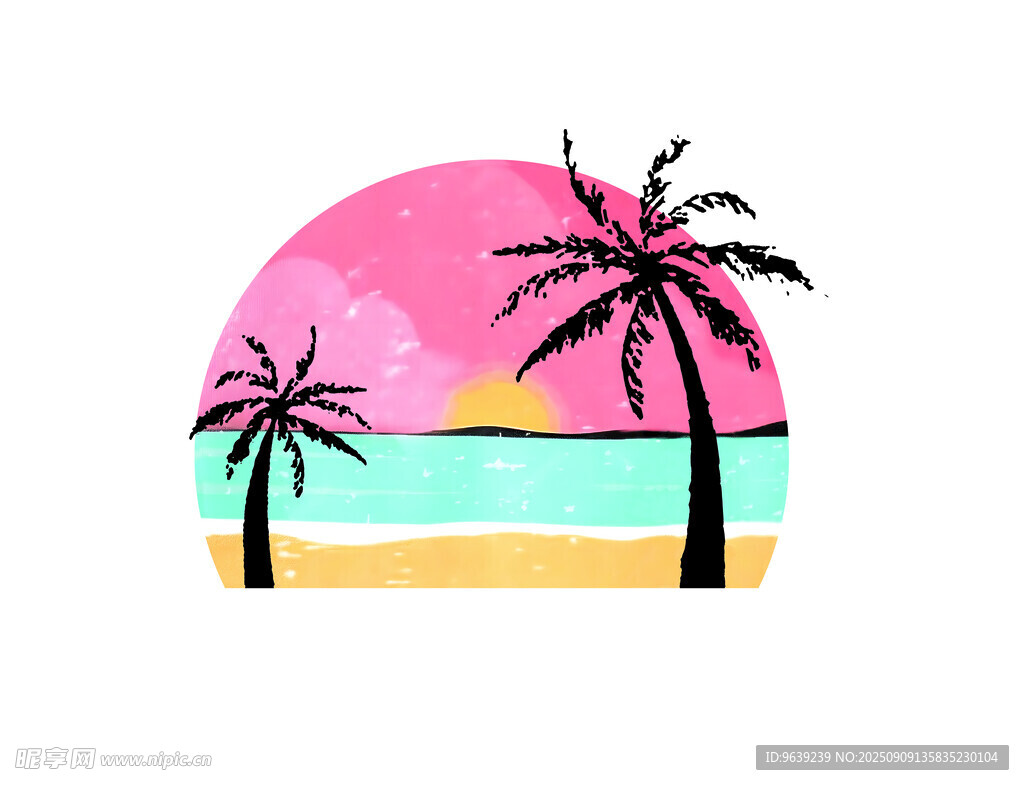 熱帶海灘日落風(fēng)景插畫