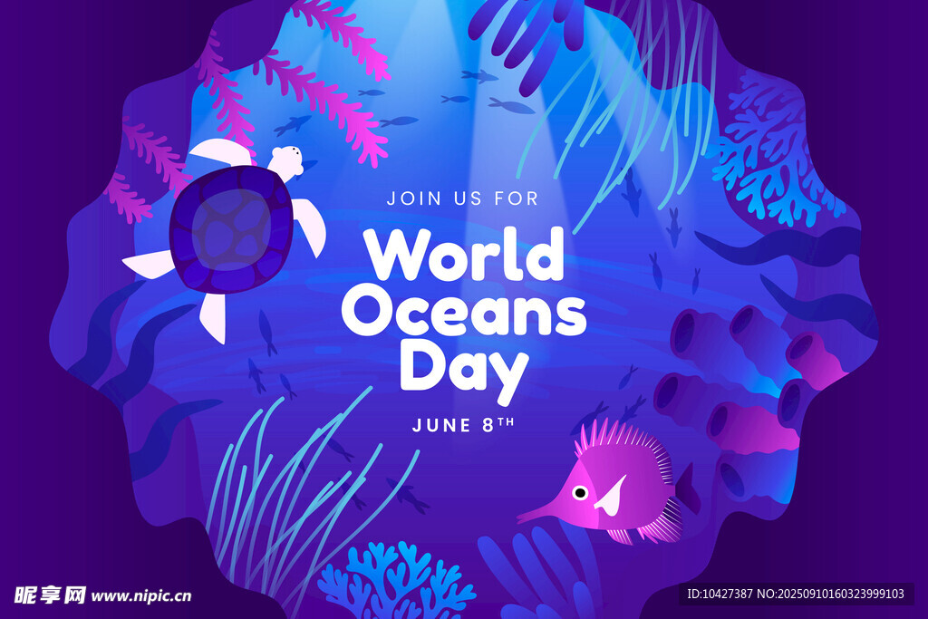 世界海洋日主題絢麗插畫