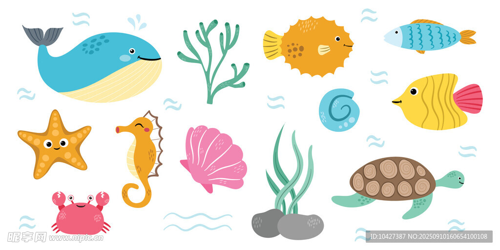 海洋生物可愛插畫集合
