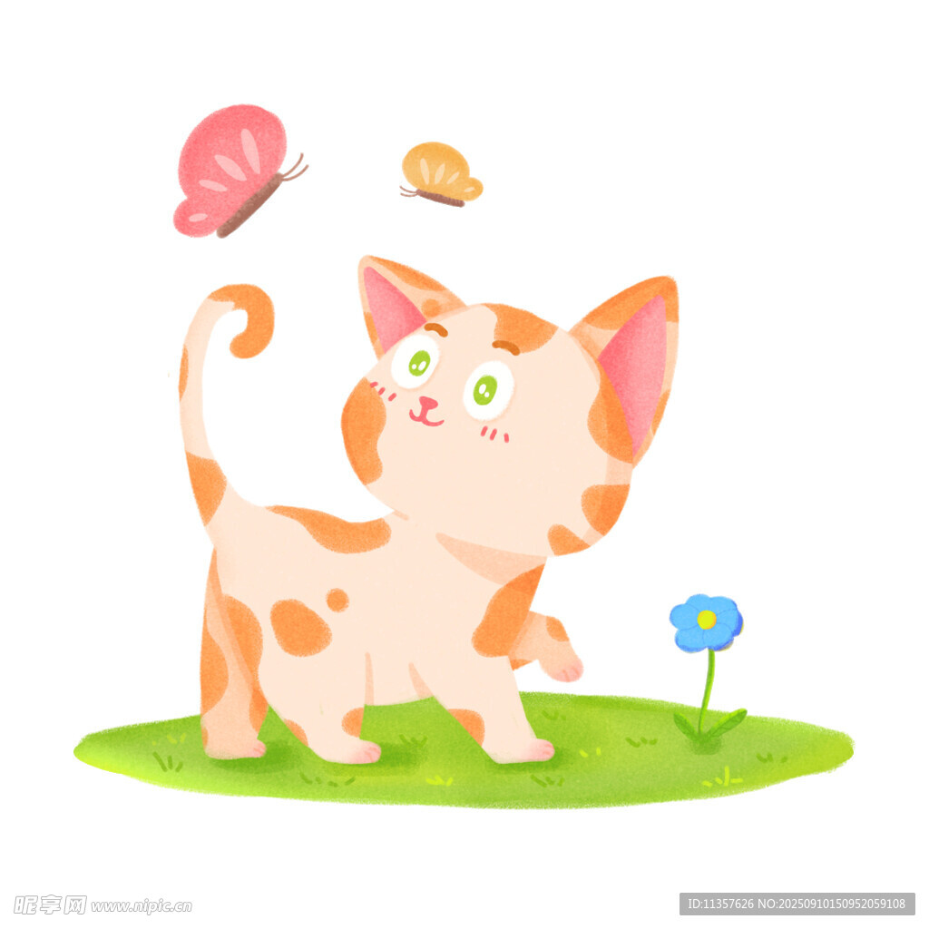 黃色手繪卡通小貓貓咪元素PNG