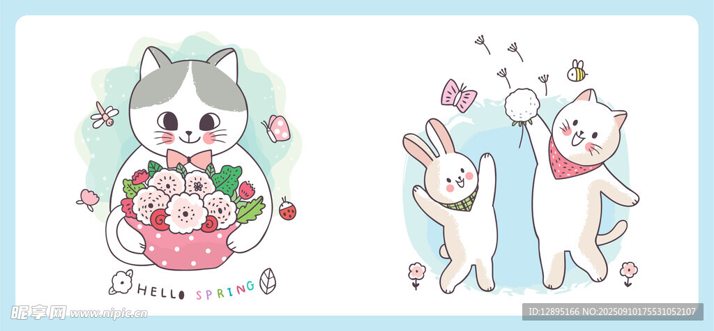 可愛動物卡通插畫