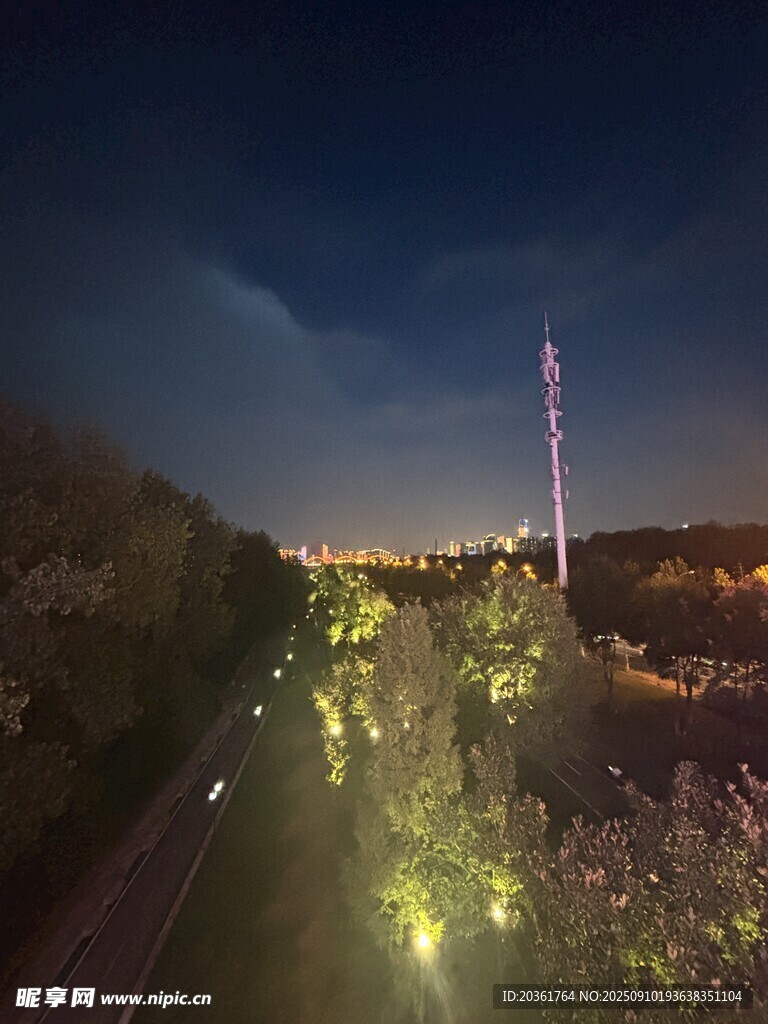 夜晚城市燈火與高塔景觀