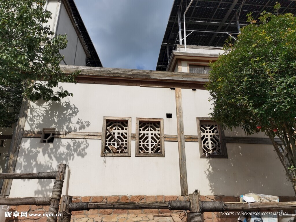 老舊建筑墻面與綠植景觀