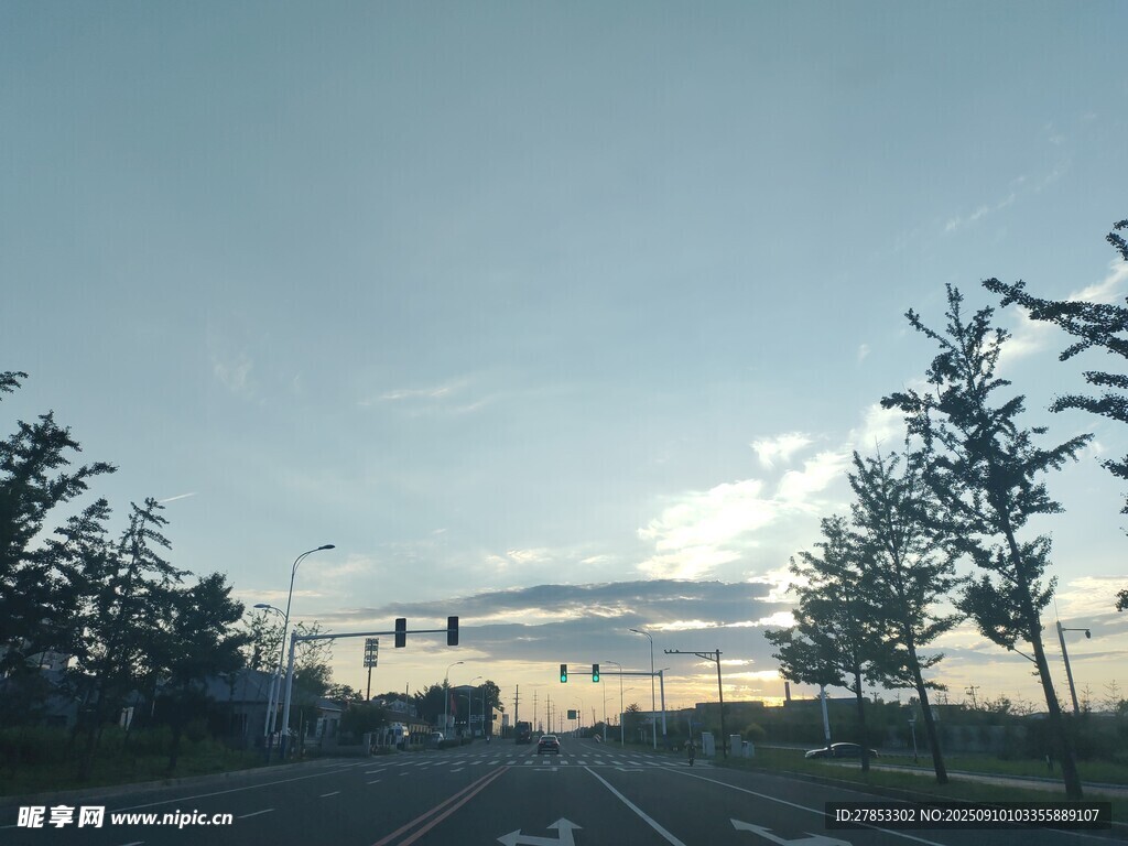 公路旁綠樹與天空景象
