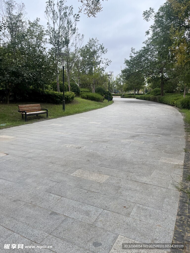 公園中的寬闊石板步道