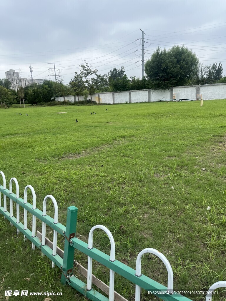 綠草地旁的清新圍欄景觀