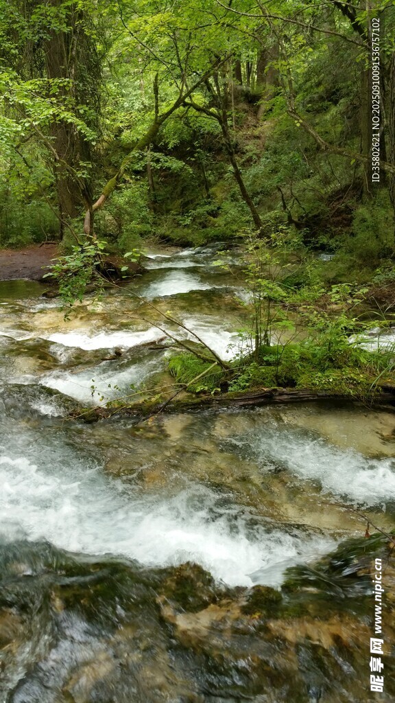 山間溪流潺潺的自然美景