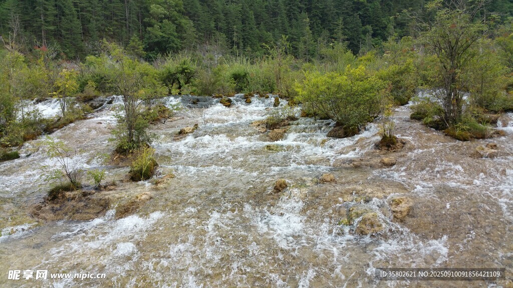 山間湍急溪流