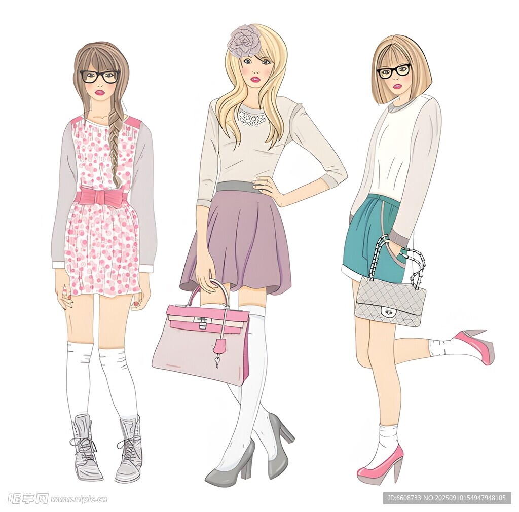 時(shí)尚少女穿搭與手提包展示