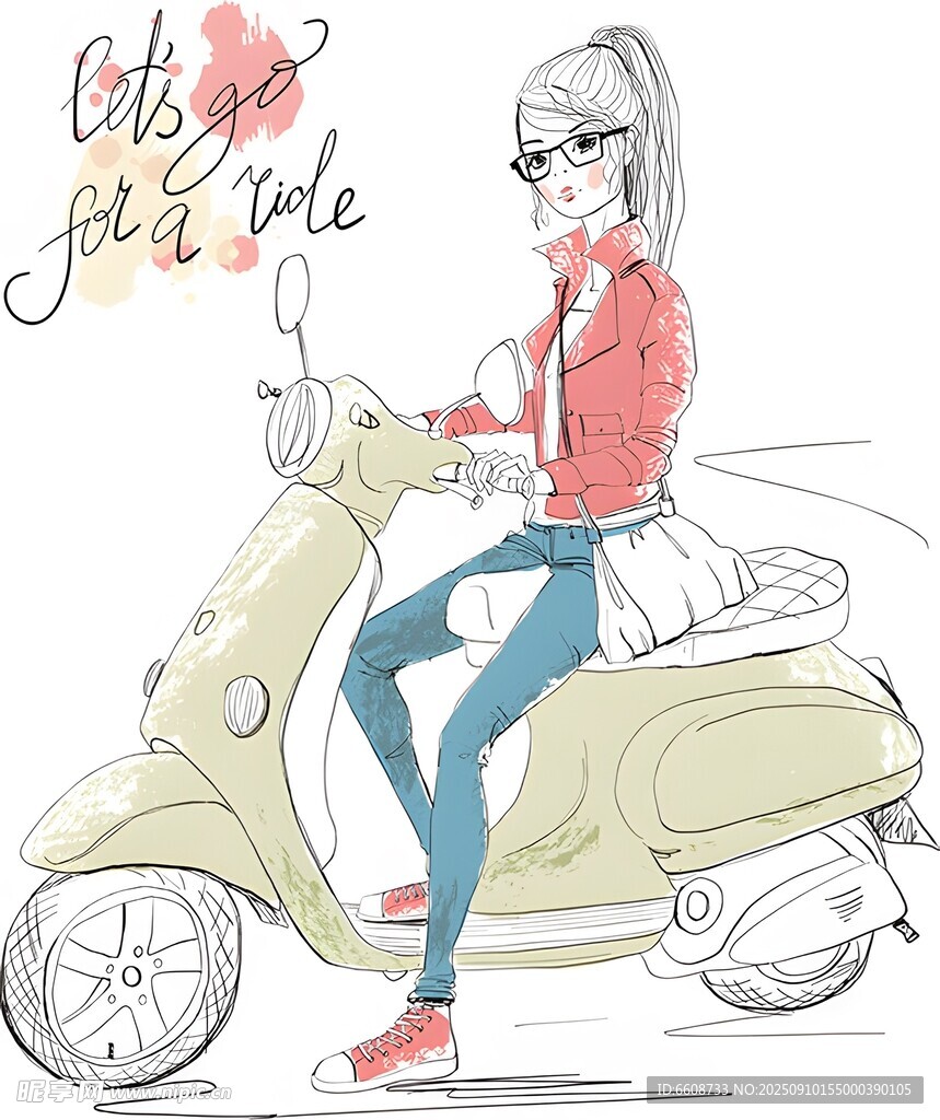 時尚女孩騎復(fù)古踏板摩托