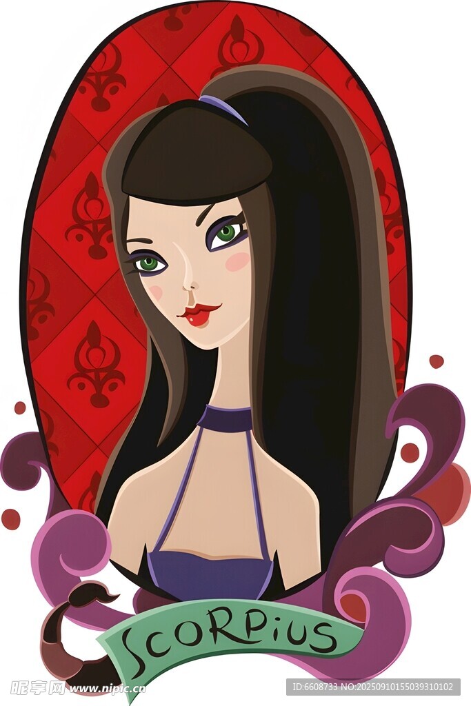 復古風卡通黑發(fā)女性形象