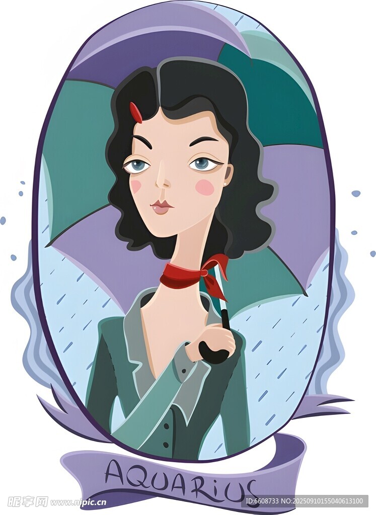 復(fù)古風(fēng)持傘女士插畫