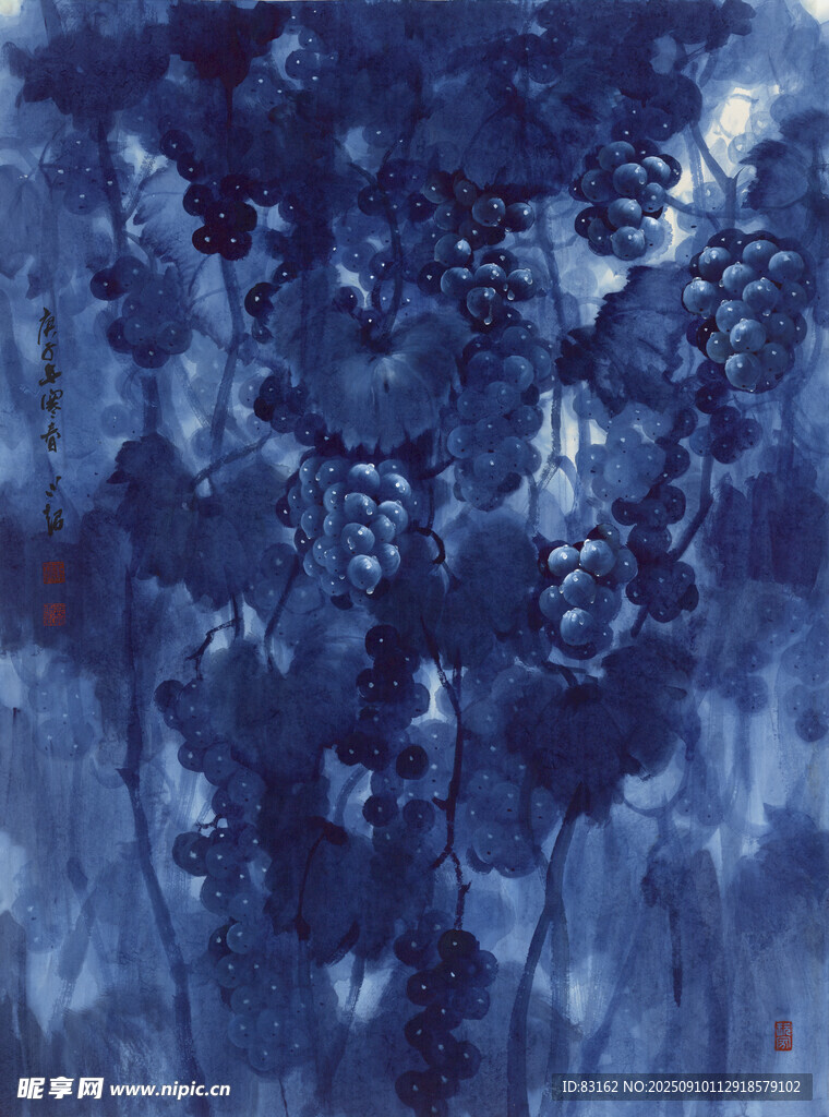 藍(lán)色夢(mèng)幻花卉水彩畫
