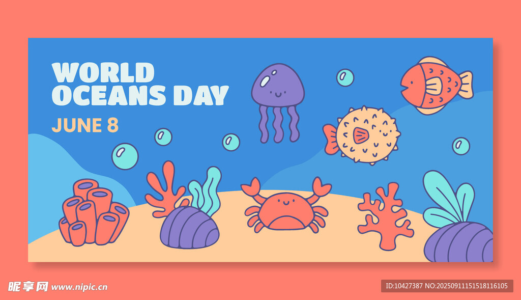 世界海洋日海洋生物插畫