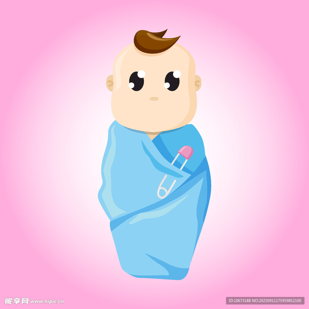 裹藍(lán)色襁褓的可愛嬰兒